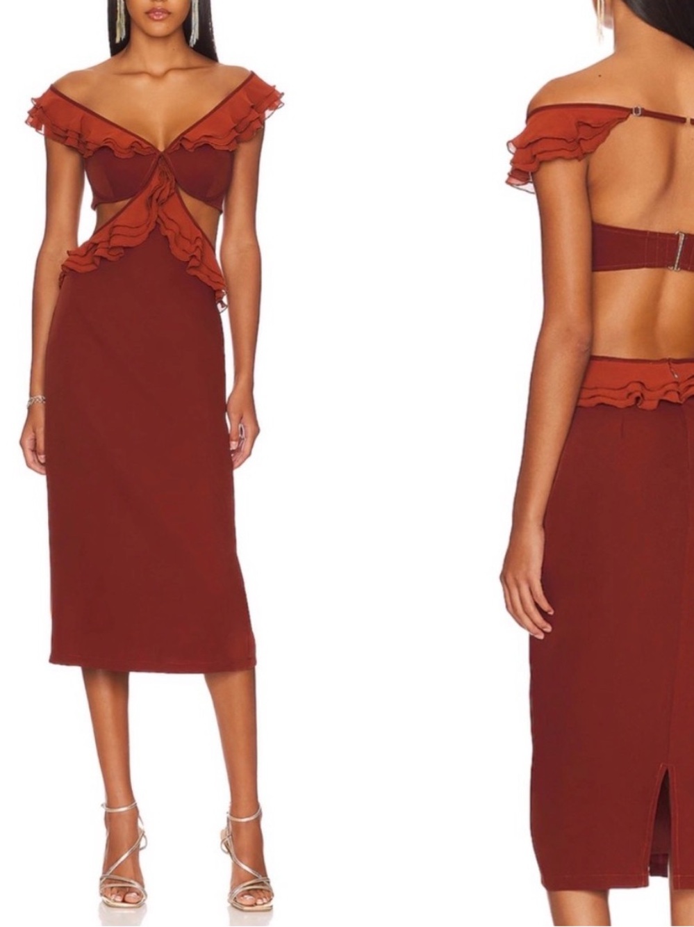 Andrea Iyamah x REVOLVE Leni Midi Dress Burgundy Size S NEW